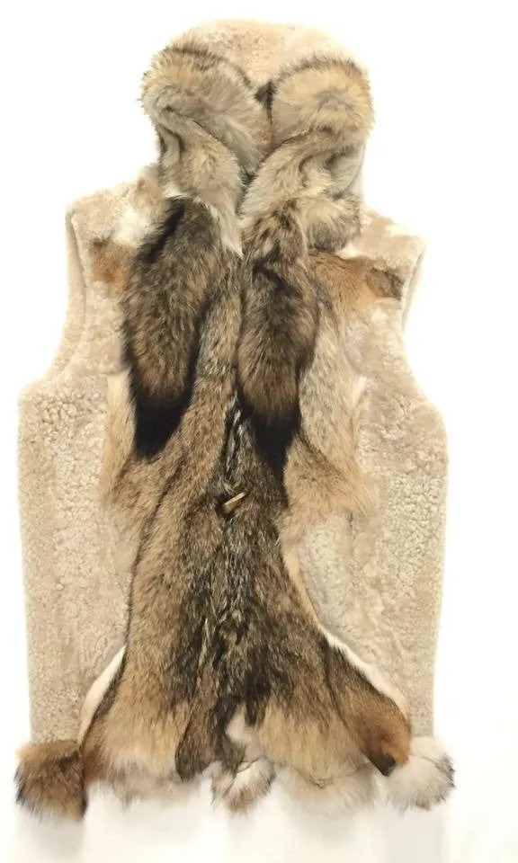 Jakewood Men's Natural Plush Fox Tail Shearling Vest