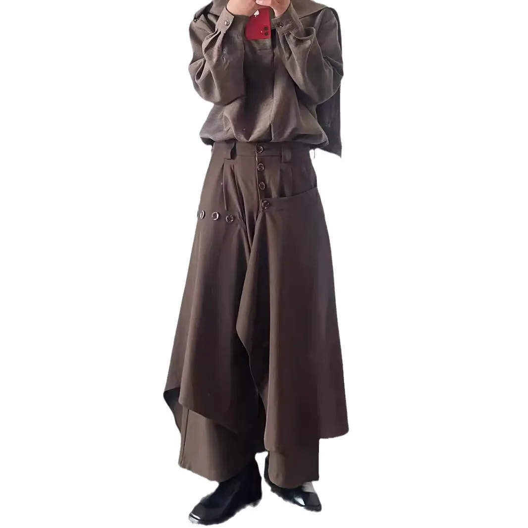 Jinquedai trad goth Autumn and Winter High-Grade Suit Pants Yamamoto Yaosi Culottes Gender-Free Stitching Design Drape Wide-Leg Skirt Pants Men