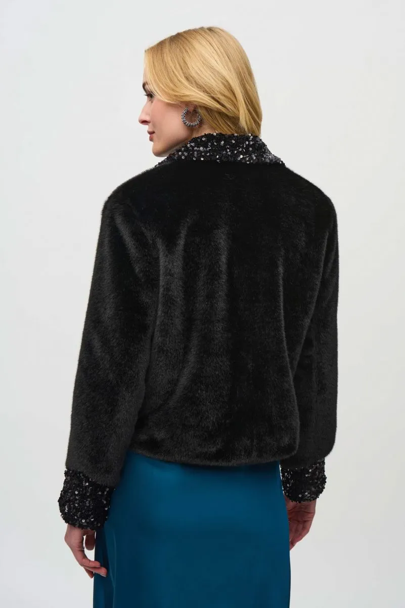 Joseph Ribkoff Black Sequined Faux Fur Jacket 244920