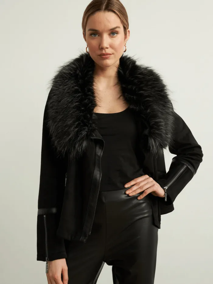 Joseph Ribkoff T Black Faux Fur Collar Jacket 213955