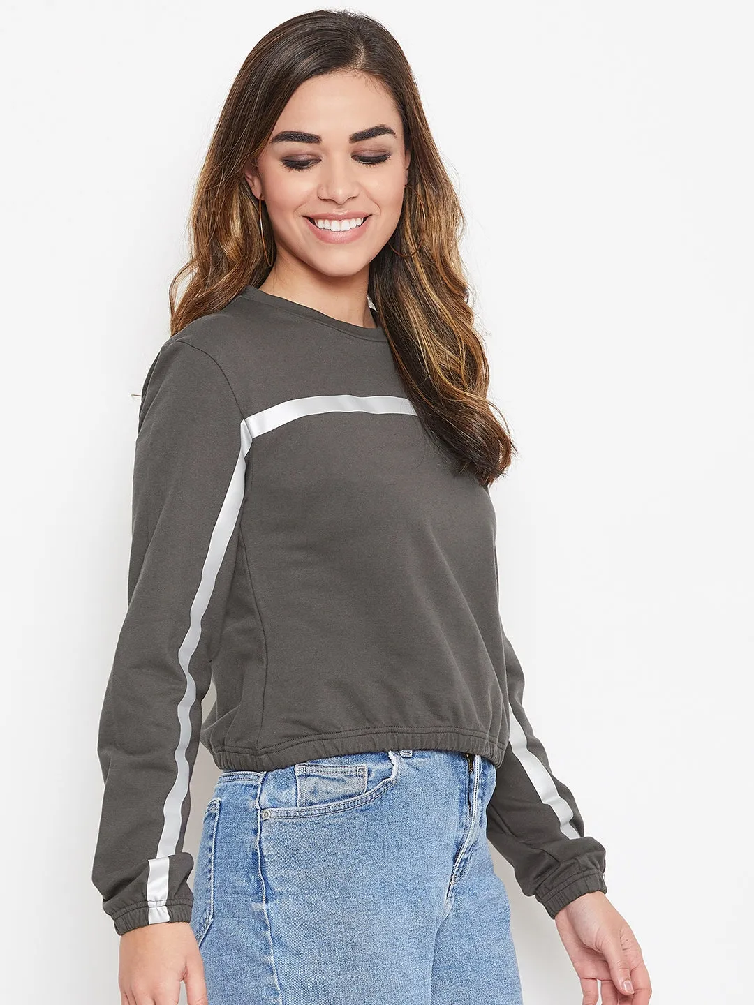 JUMP USA Women Charcoal Solid Sweatshirt