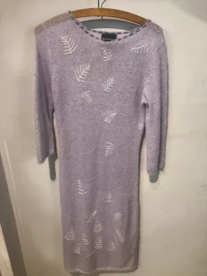 Kay Unger fine mohair lilac dress with silver embroidered leaves. Size M