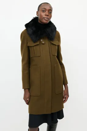 Khaki Green & Black Fur Collar Coat