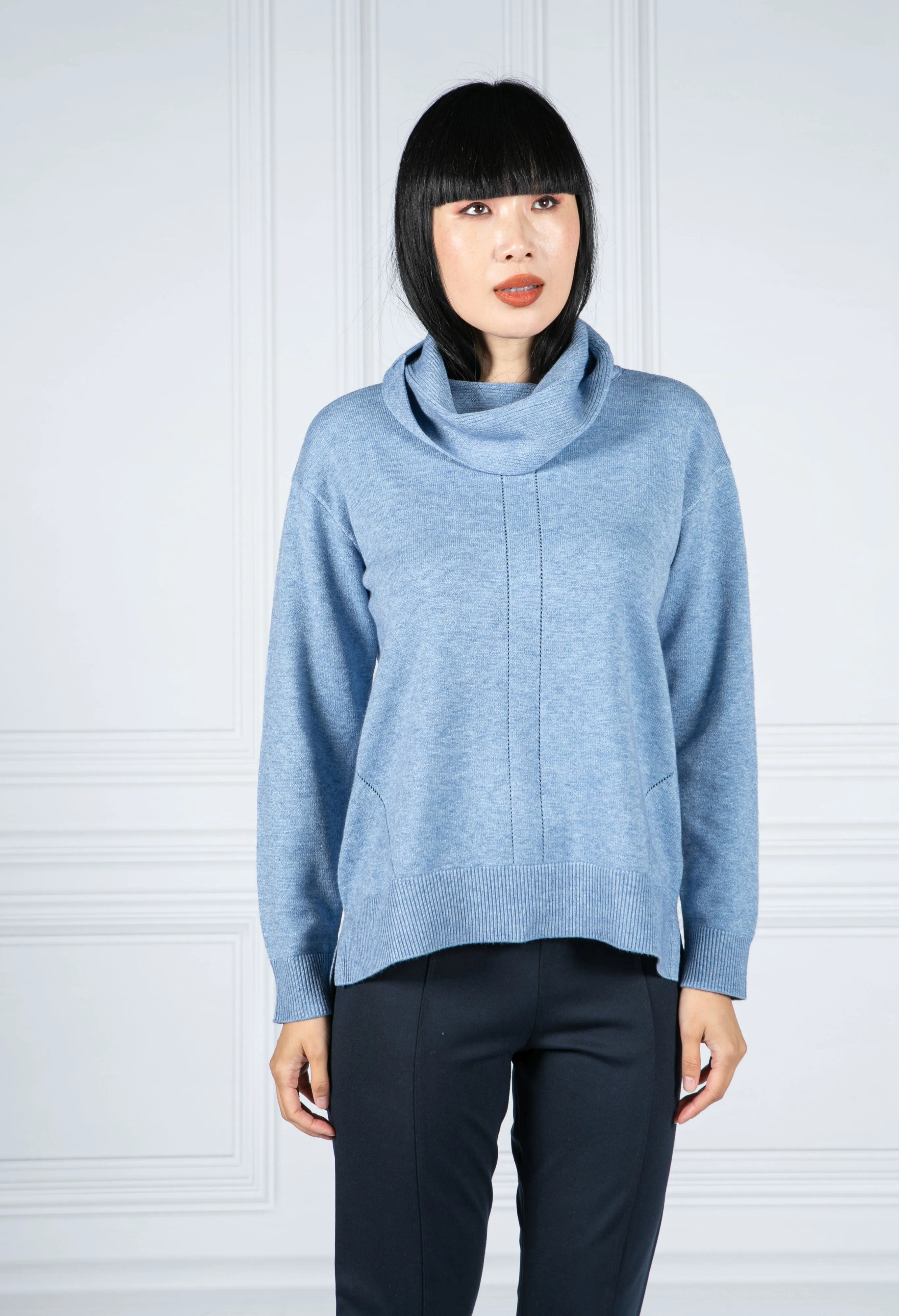 Knitted Jumper with High Collar in Powder Blue