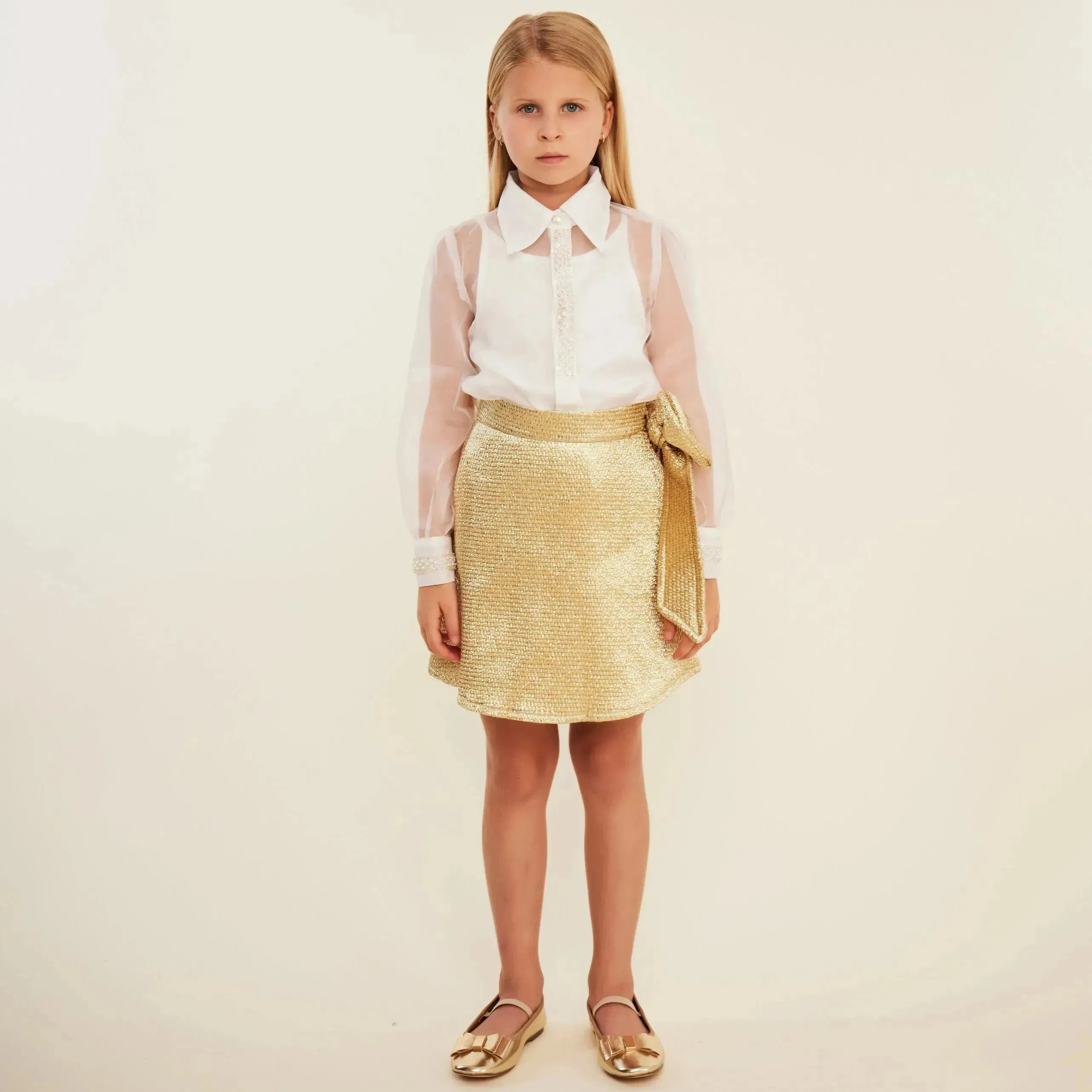 Lame Jacquard Metallic Skirt with Bow