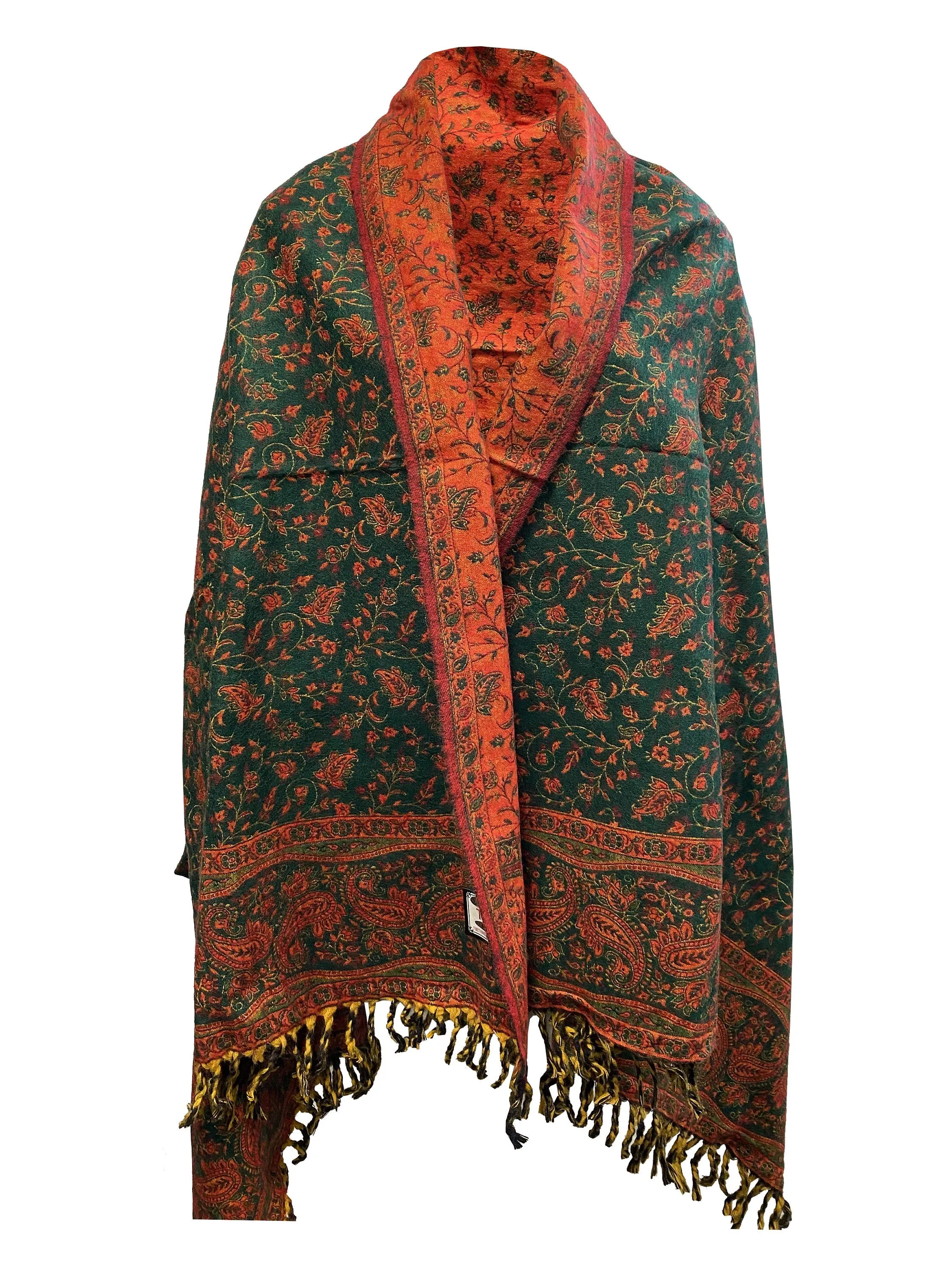 LUXURY HANDMADE Green Orange floral Scarf Yak Wool comfortable scarf Shawl Blanket stole unisex Wrap Meditation Soft Shawl special Gift