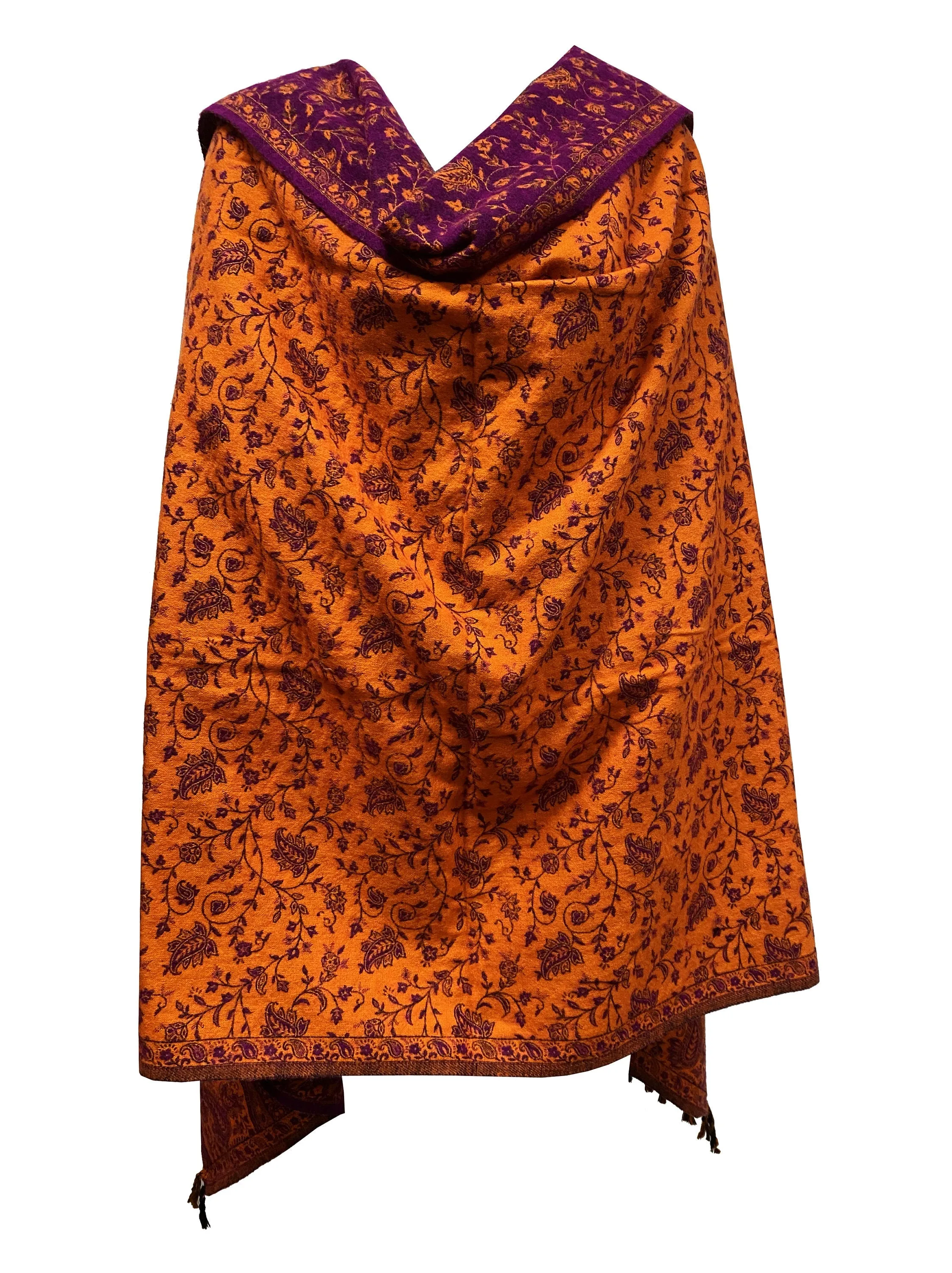 LUXURY HANDMADE Purple Orange Floral Scarf  Yak Wool yoga blanket stole unisex Travel Wrap Meditation Soft Shawl special Gift for her