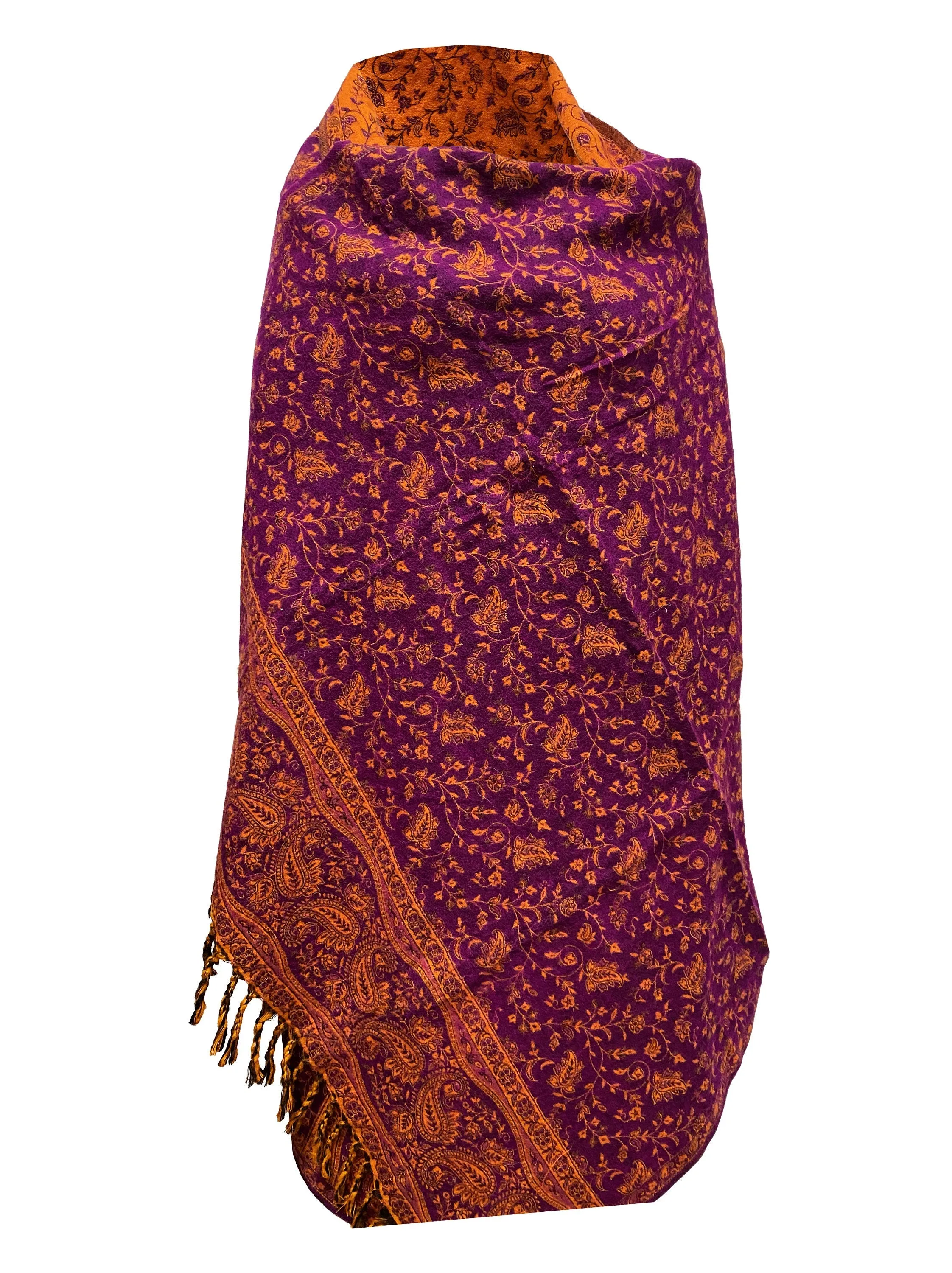 LUXURY HANDMADE Purple Orange Floral Scarf  Yak Wool yoga blanket stole unisex Travel Wrap Meditation Soft Shawl special Gift for her