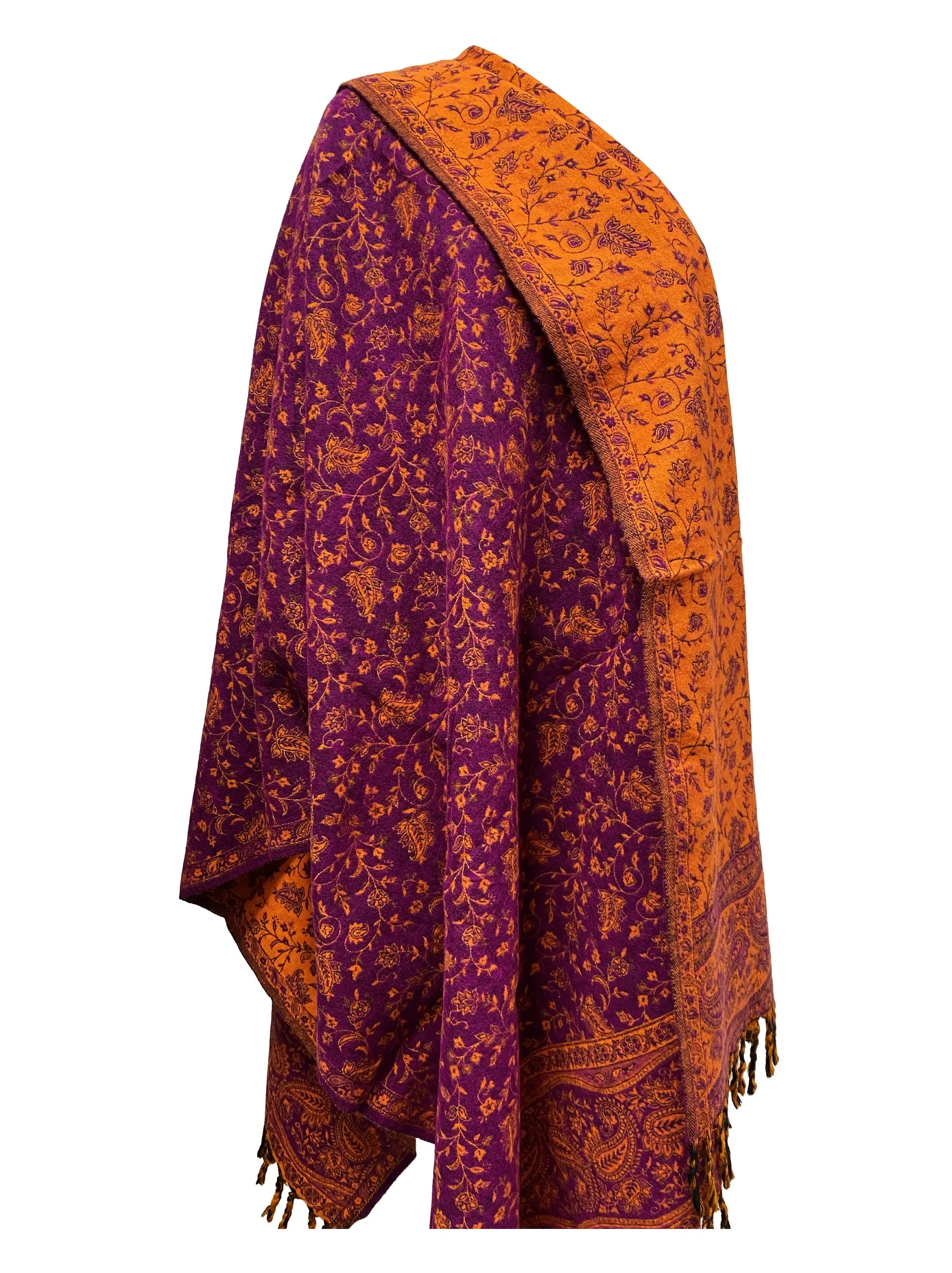 LUXURY HANDMADE Purple Orange Floral Scarf  Yak Wool yoga blanket stole unisex Travel Wrap Meditation Soft Shawl special Gift for her