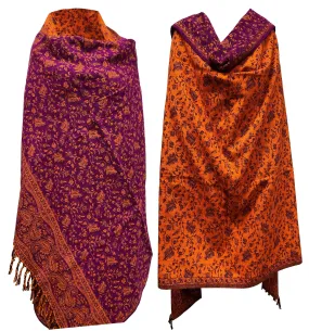 LUXURY HANDMADE Purple Orange Floral Scarf  Yak Wool yoga blanket stole unisex Travel Wrap Meditation Soft Shawl special Gift for her