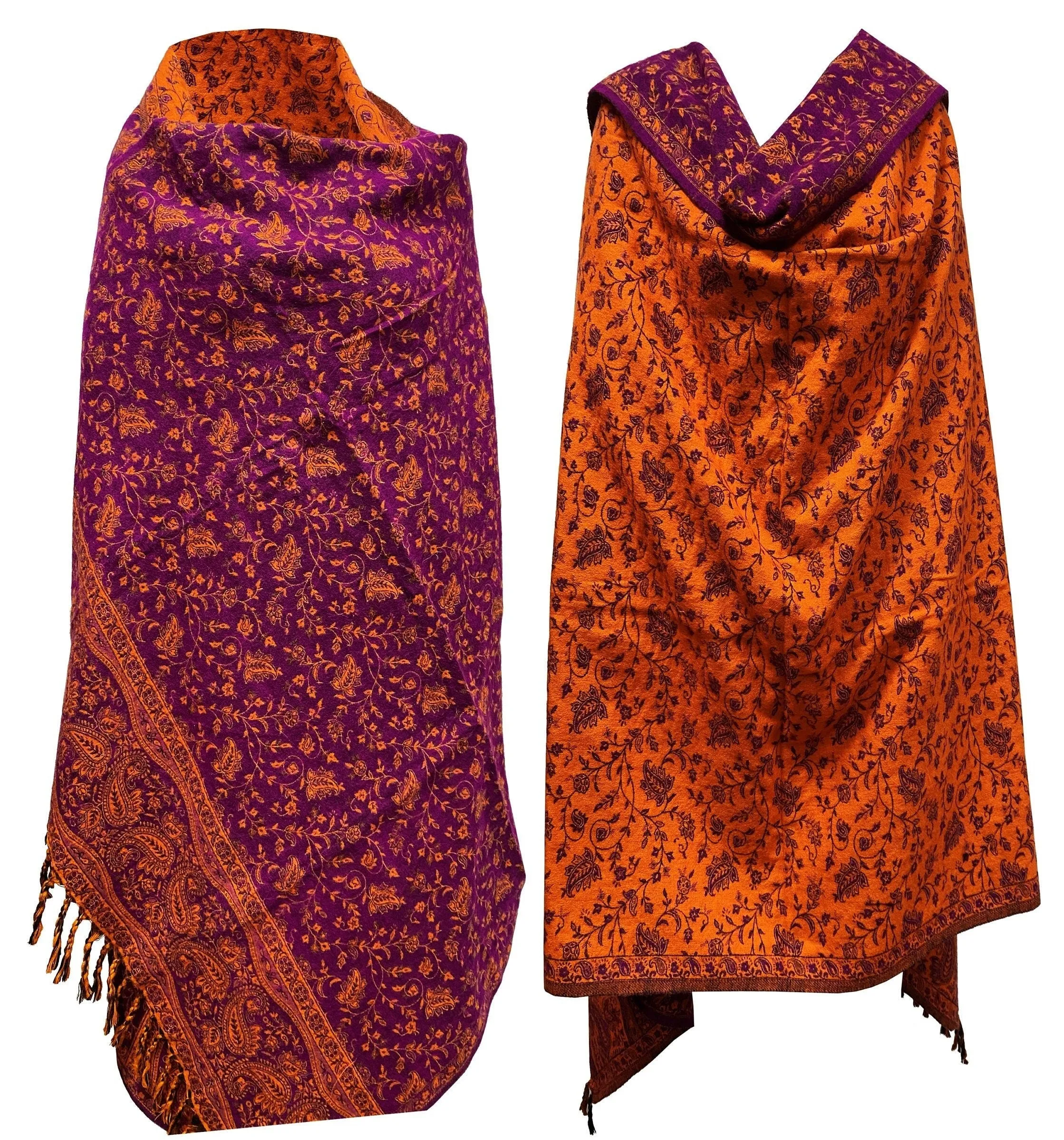 LUXURY HANDMADE Purple Orange Floral Scarf  Yak Wool yoga blanket stole unisex Travel Wrap Meditation Soft Shawl special Gift for her