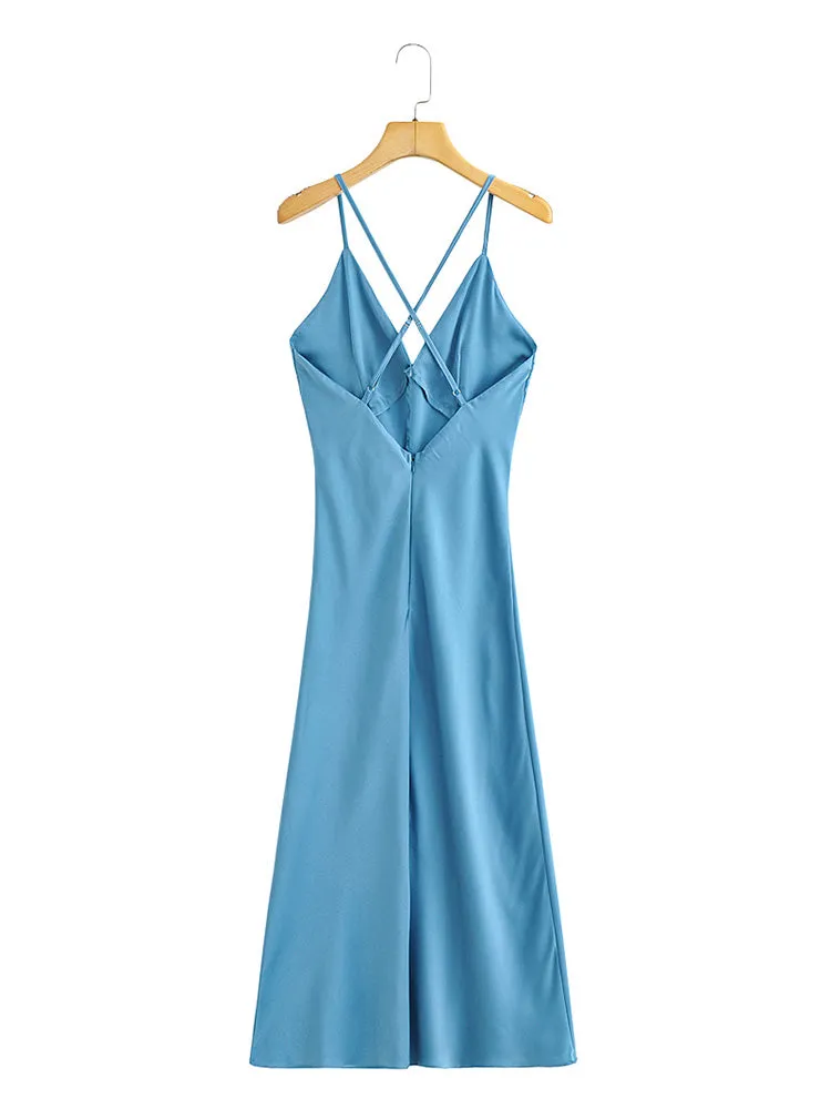 Madeline Spaghetti Strap Deep-V Maxi Satin Dress