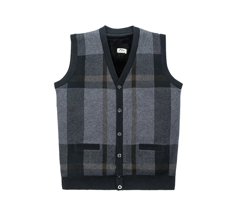 Men Plaid Knitted Wool Vest Detachable Inner Fleece Lining