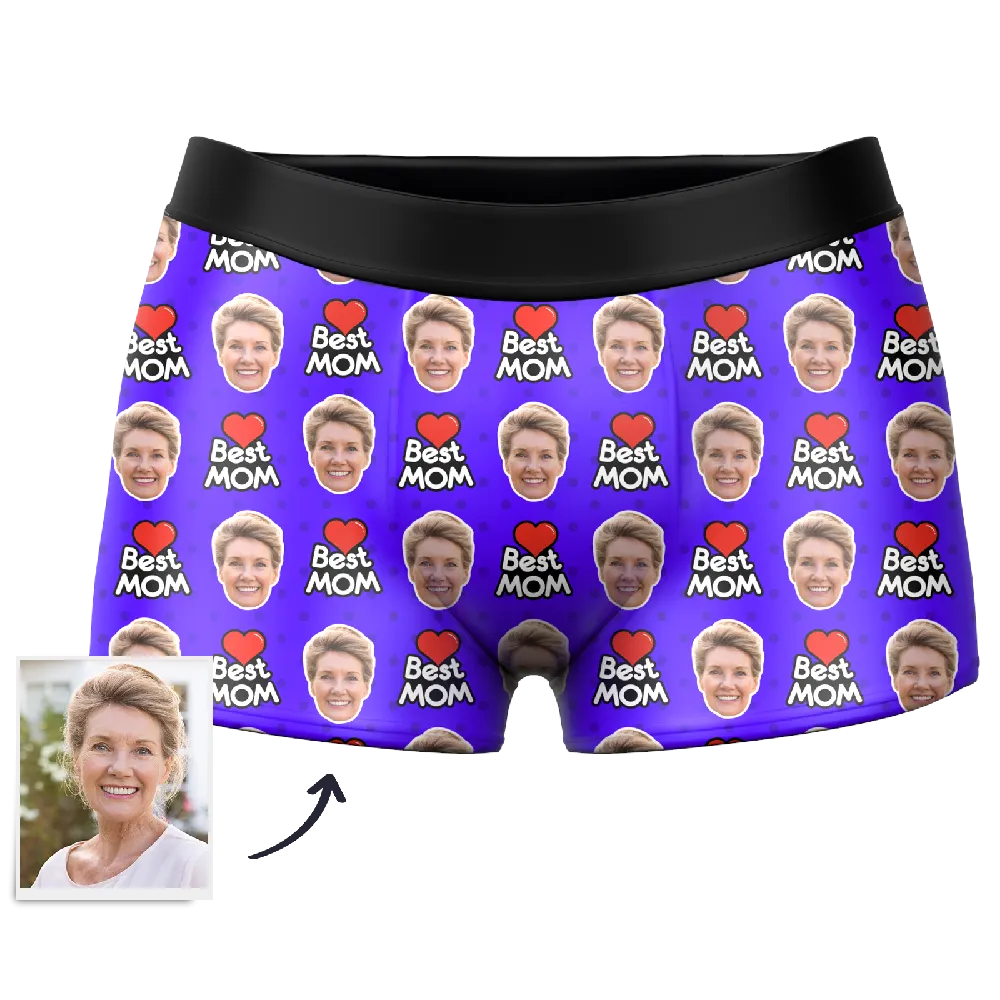 Men's Best Mom Custom Face Boxer Shorts, Custom Underwear For Men