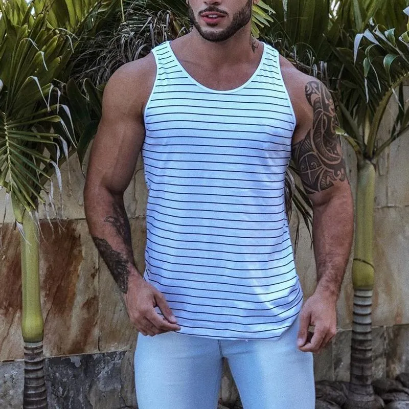 Men's Casual Fashion Striped Printed Sleeveless T-shirt