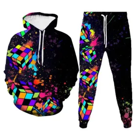 Men's Casual Rubik's Cube 3D Print Sweatsuit