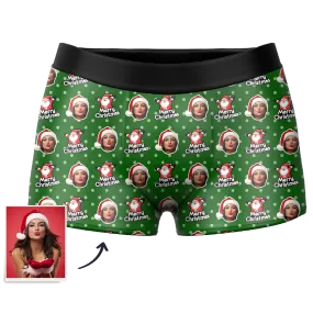 Men's Christmas Hat Custom Santa Claus Face Boxer Shorts, Custom Underwear For Men