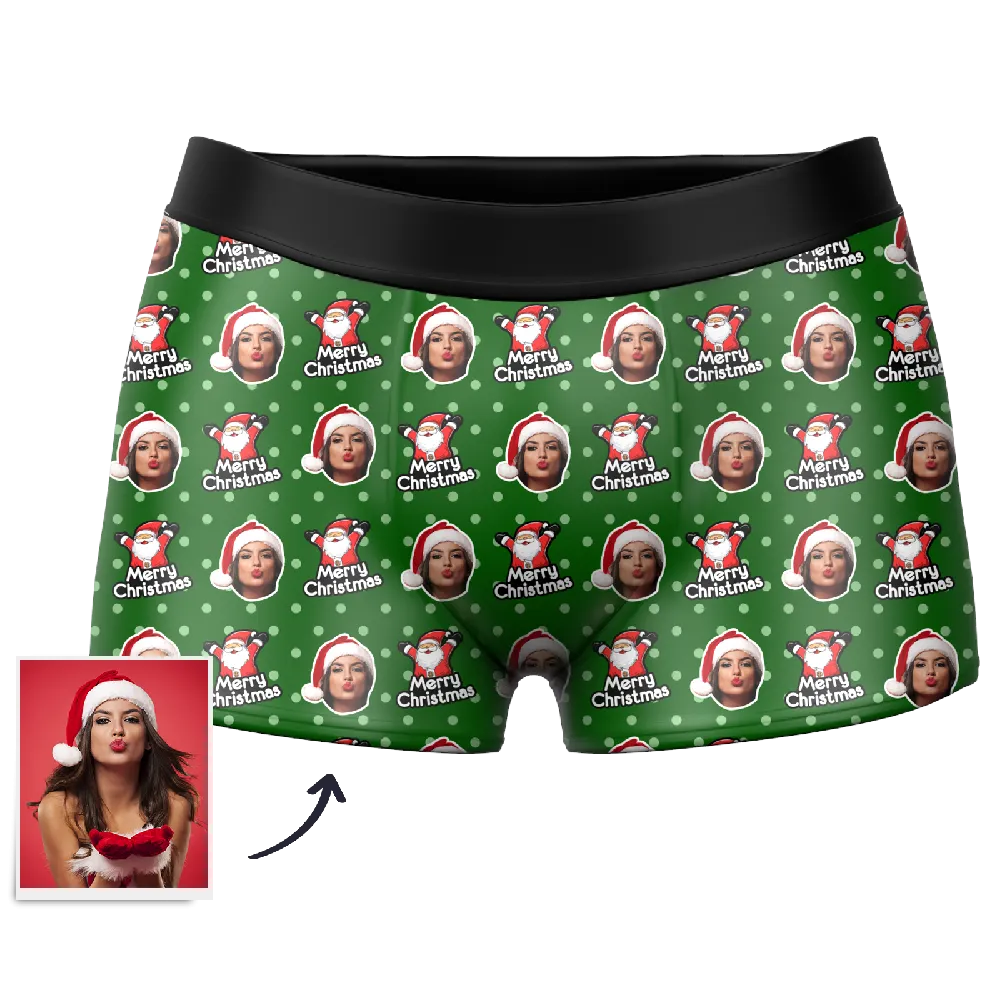 Men's Christmas Hat Custom Santa Claus Face Boxer Shorts, Custom Underwear For Men