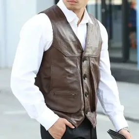 Men's Genuine Leather Motorcycle Vest