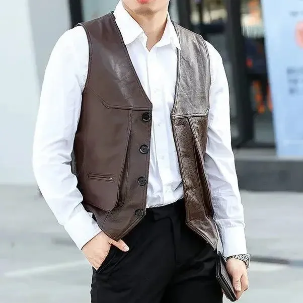 Men's Genuine Leather Motorcycle Vest