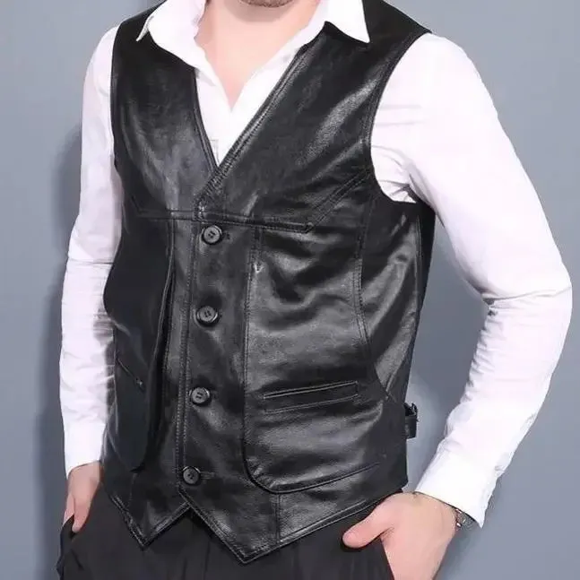 Men's Genuine Leather Motorcycle Vest