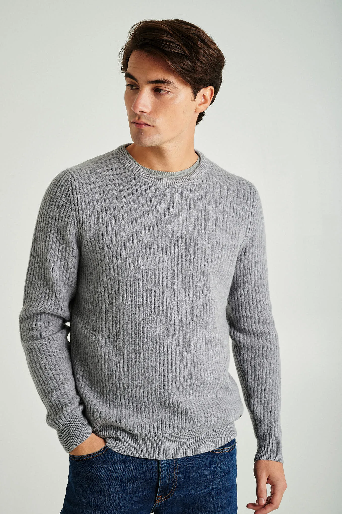 Men's long sleeve crew neck ribbed sweater