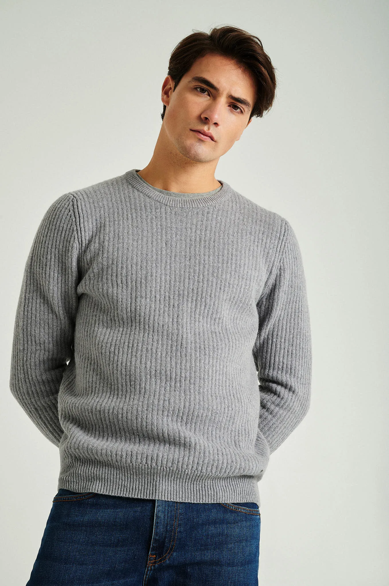 Men's long sleeve crew neck ribbed sweater