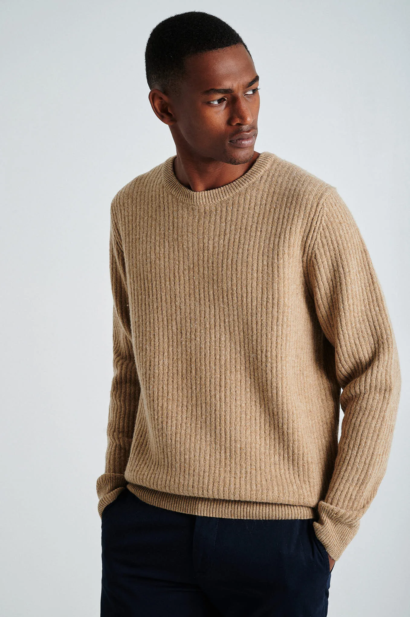 Men's long sleeve crew neck ribbed sweater