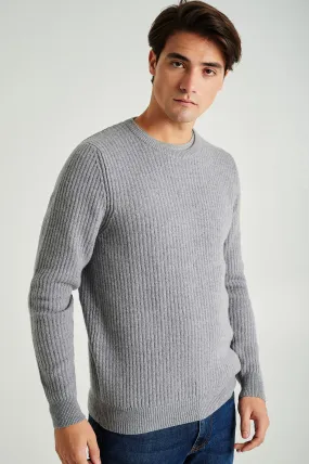 Men's long sleeve crew neck ribbed sweater