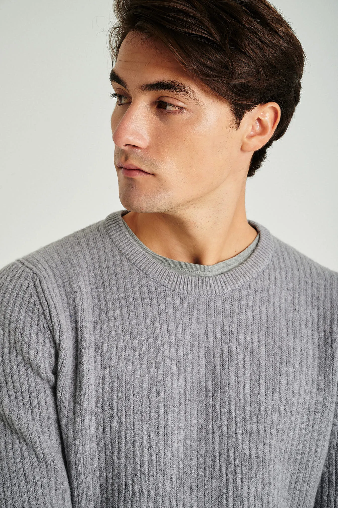 Men's long sleeve crew neck ribbed sweater