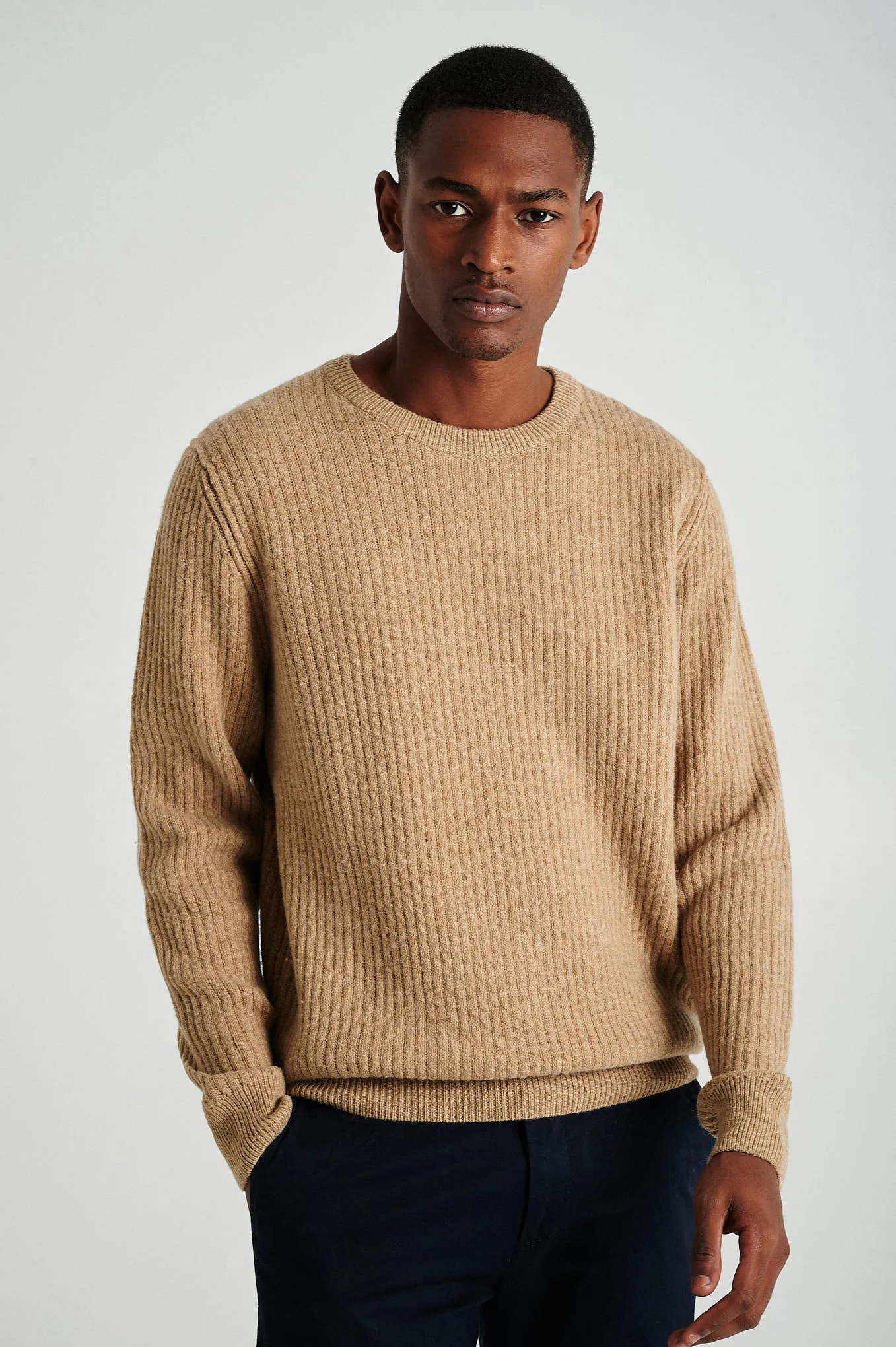 Men's long sleeve crew neck ribbed sweater