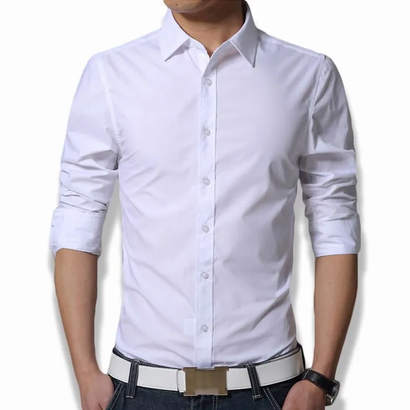 Men's Slim Fit Long Sleeve Shirt | 6 Colors Plain White, Army Green Dress Shirt