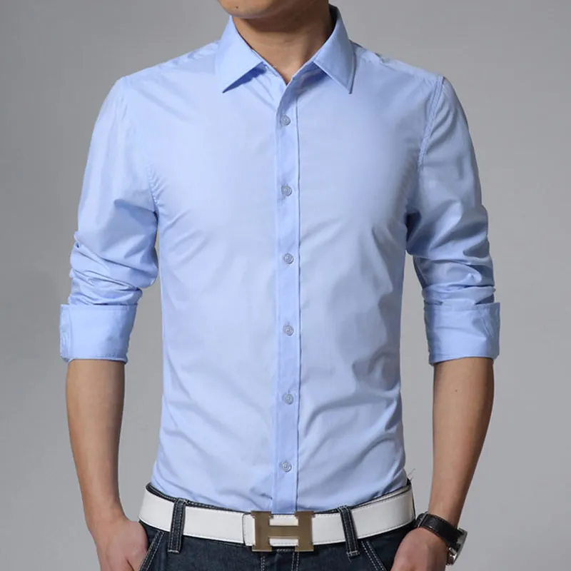 Men's Slim Fit Long Sleeve Shirt | 6 Colors Plain White, Army Green Dress Shirt