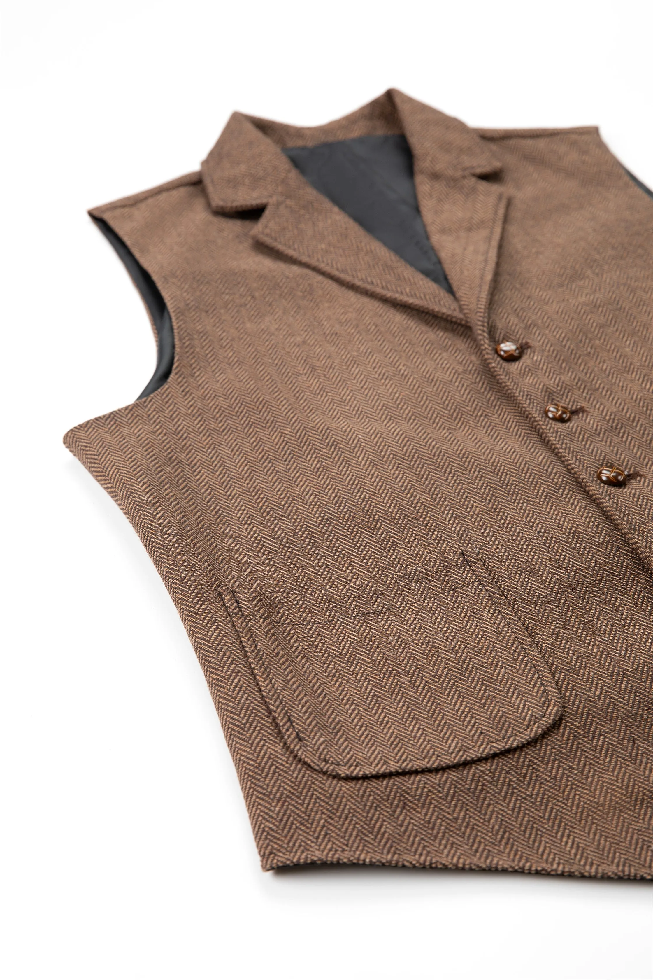 Men's Slim Fit Tweed Herringbone Notch Lapel Waistcoat