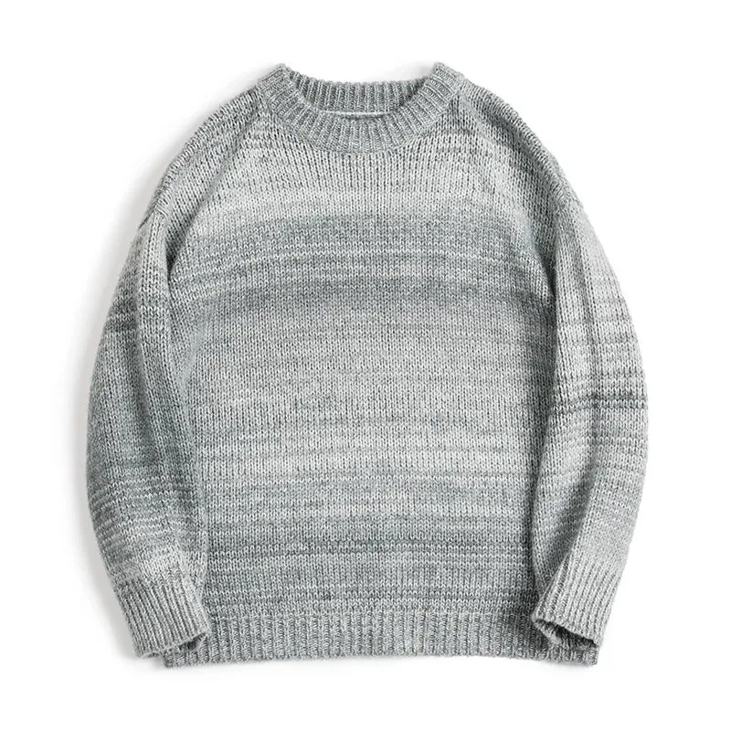 Men's Vintage Gradient Stripe Sweater Pullover - Round Neck Knitwear