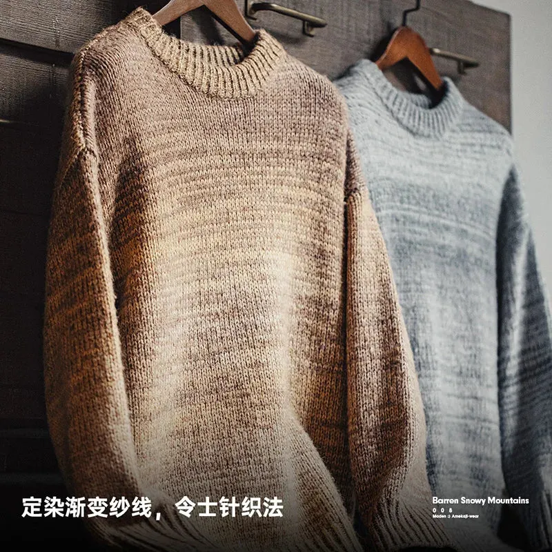 Men's Vintage Gradient Stripe Sweater Pullover - Round Neck Knitwear