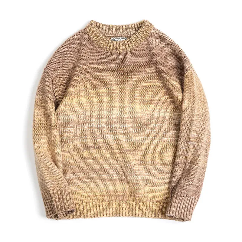 Men's Vintage Gradient Stripe Sweater Pullover - Round Neck Knitwear