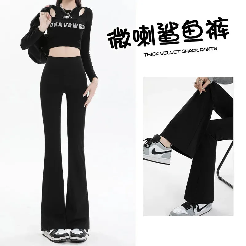 Micro-cropped Shark High-waisted Slim Body Horseshoe Wide-leg Tight Flared Pants Leggings