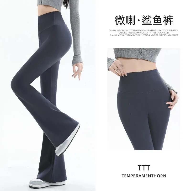 Micro-cropped Shark High-waisted Slim Body Horseshoe Wide-leg Tight Flared Pants Leggings