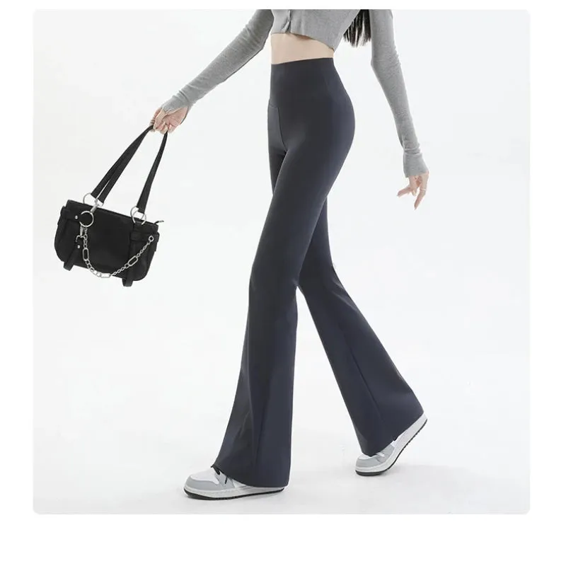 Micro-cropped Shark High-waisted Slim Body Horseshoe Wide-leg Tight Flared Pants Leggings