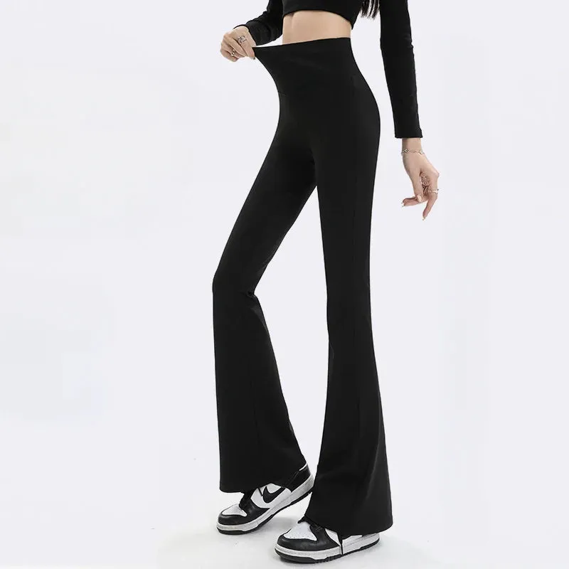 Micro-cropped Shark High-waisted Slim Body Horseshoe Wide-leg Tight Flared Pants Leggings