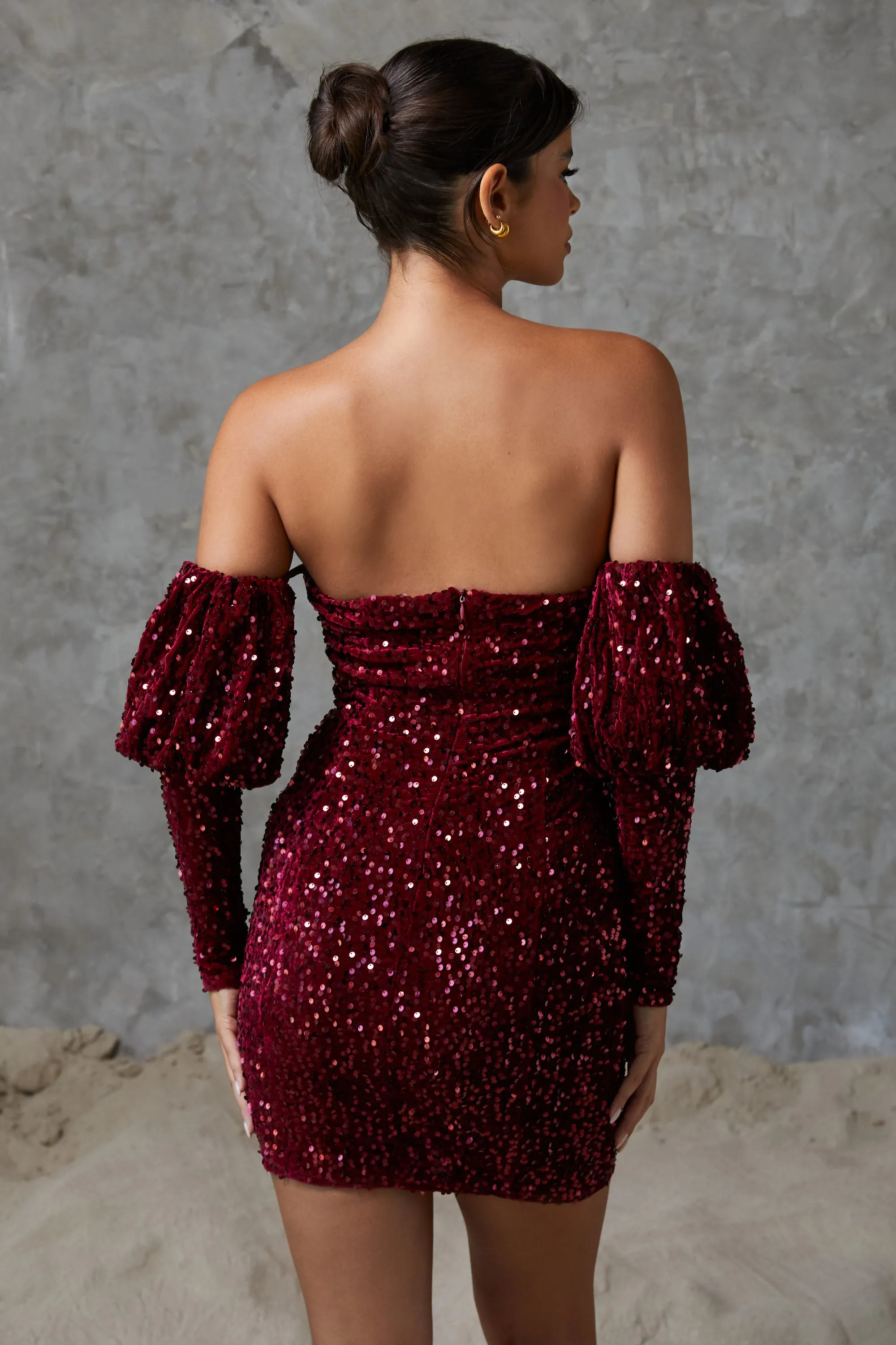 Miranda Velvet Sequin Mini Dress Wine