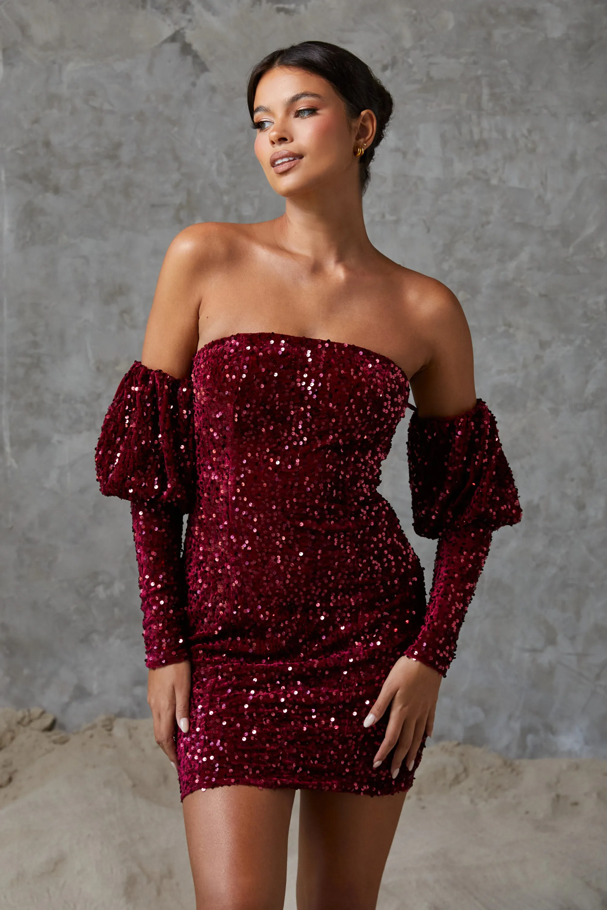 Miranda Velvet Sequin Mini Dress Wine