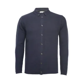 Navy Pique Stitch Cashmere Knitted Shirt Titan