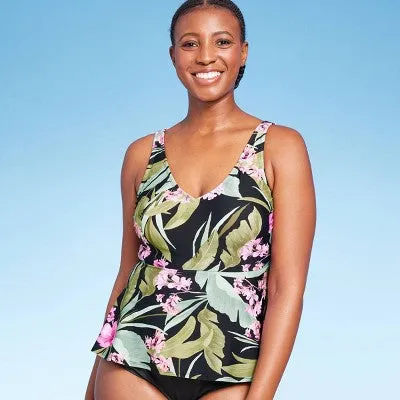 New - Women's Tropical Print Underwire V-Neck Tankini Top- Kona Sol Multi M