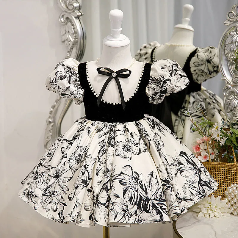 One Year Old Celebration Dress Princess Dress 2024 New Children Host Costume for Piano Performance Birthday Baby Girl Black Dress