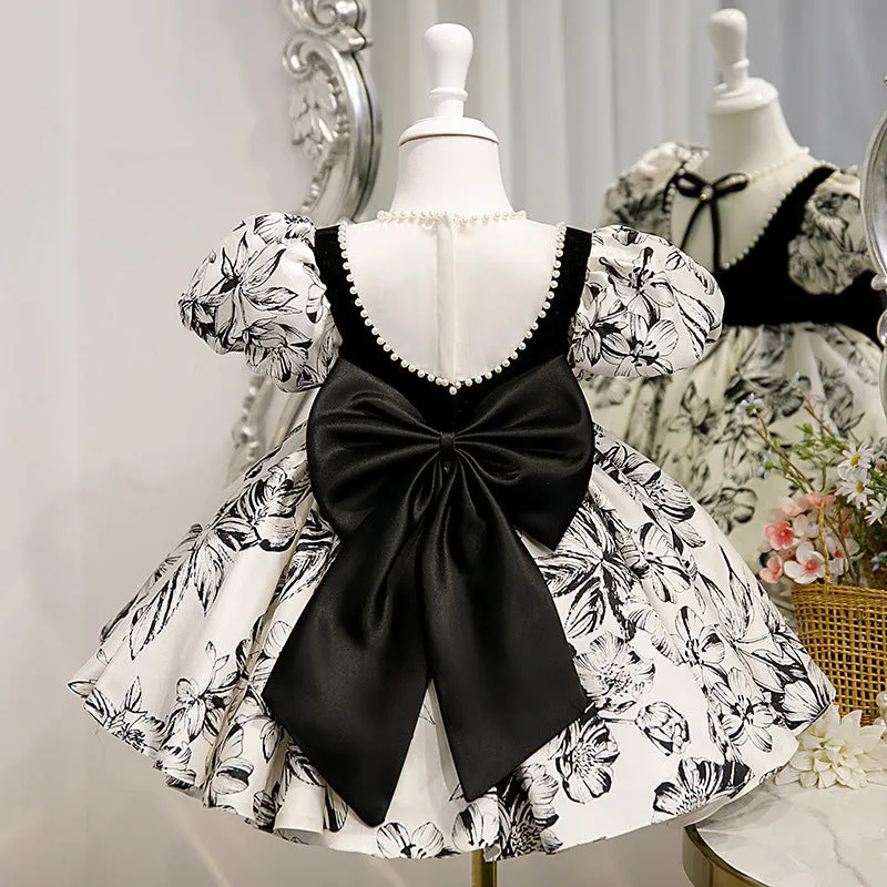 One Year Old Celebration Dress Princess Dress 2024 New Children Host Costume for Piano Performance Birthday Baby Girl Black Dress