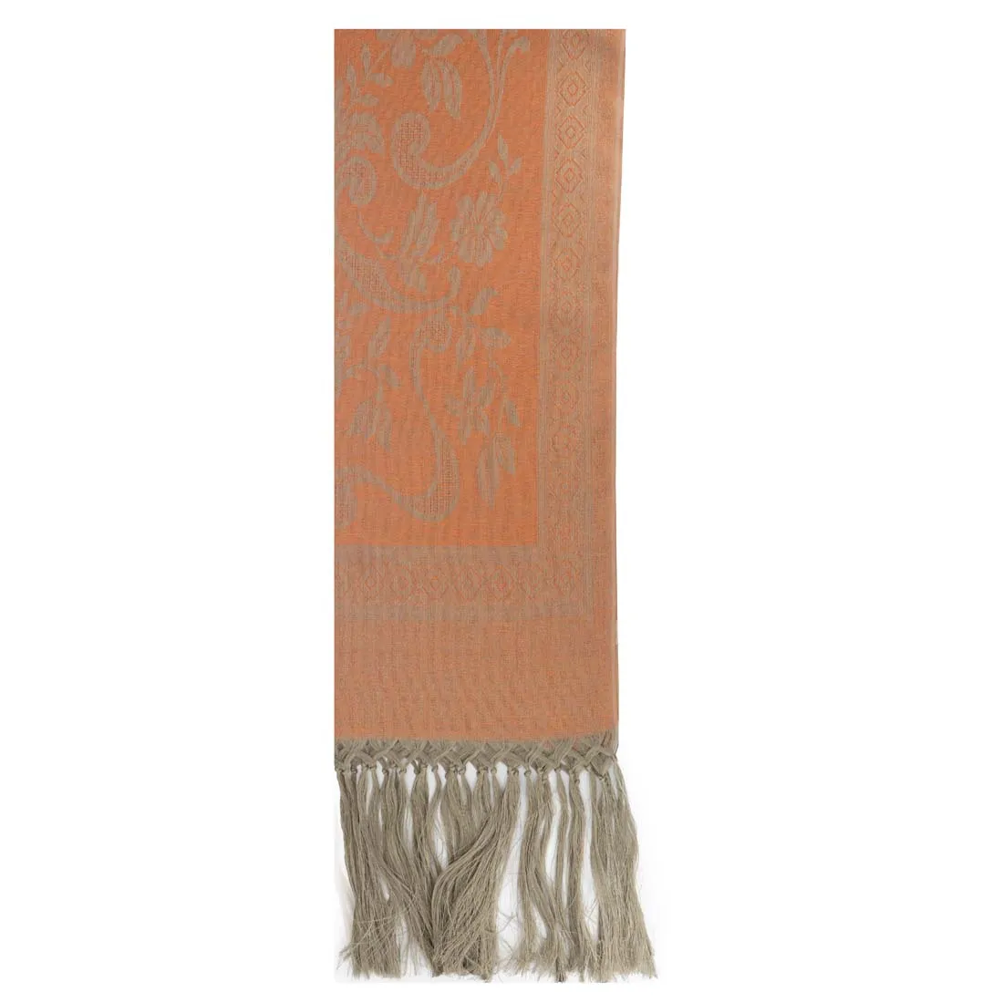 Orange Fringe Damasco Linen Shawl