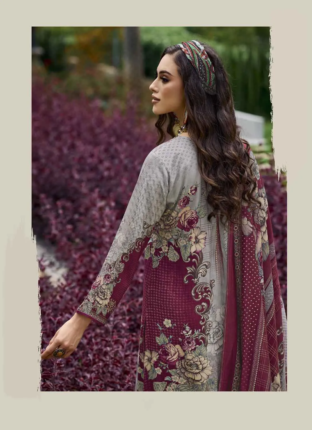 Pakistani Print Pashmina Grey Unstitched Winter Suits for Women