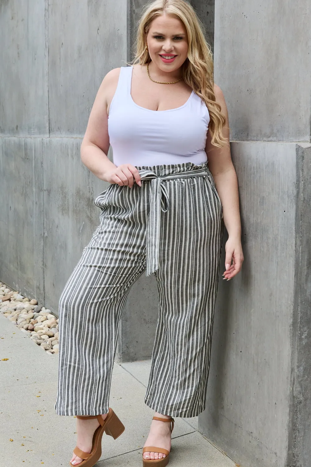 Paperbag Waist Striped Culotte Pants